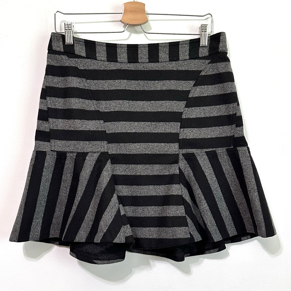 Worthington Mini Skater Skirt 10 Wool Blend Black Gray Stripes Party NEW